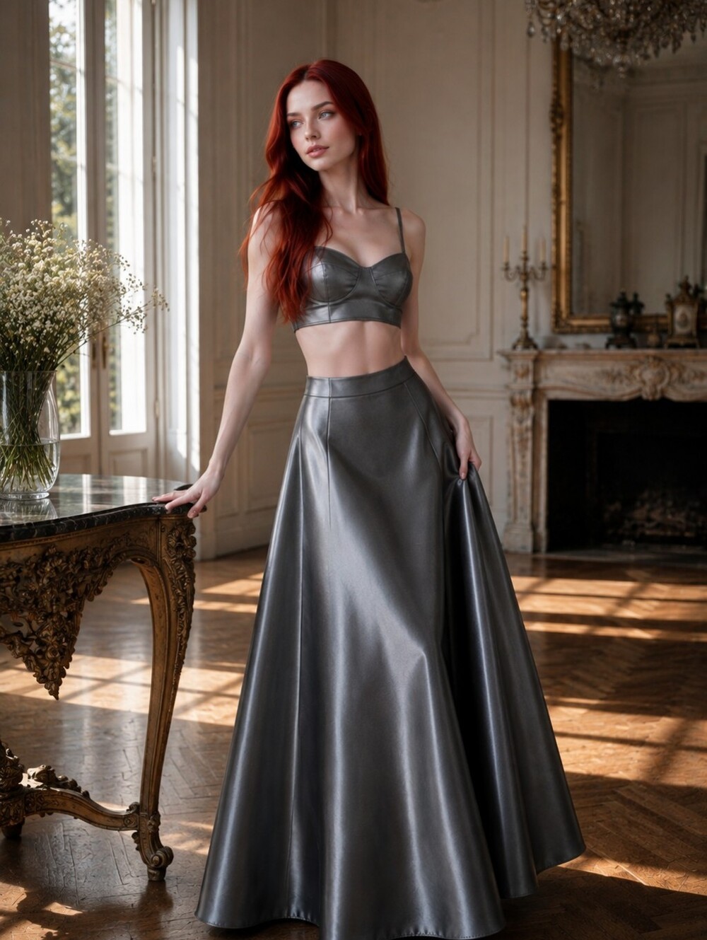 Vtg 80s Jessica McClintock Gunne Sax Gunmetal Taffeta Ball Gown Maxi Skirt 7 CC